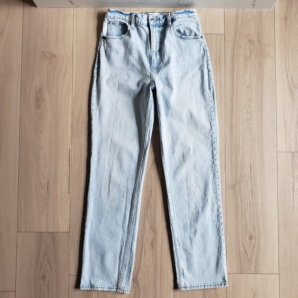 Abercrombie & Fitch 90s Straight Jeans Womens 28 Light Blue High Rise Denim